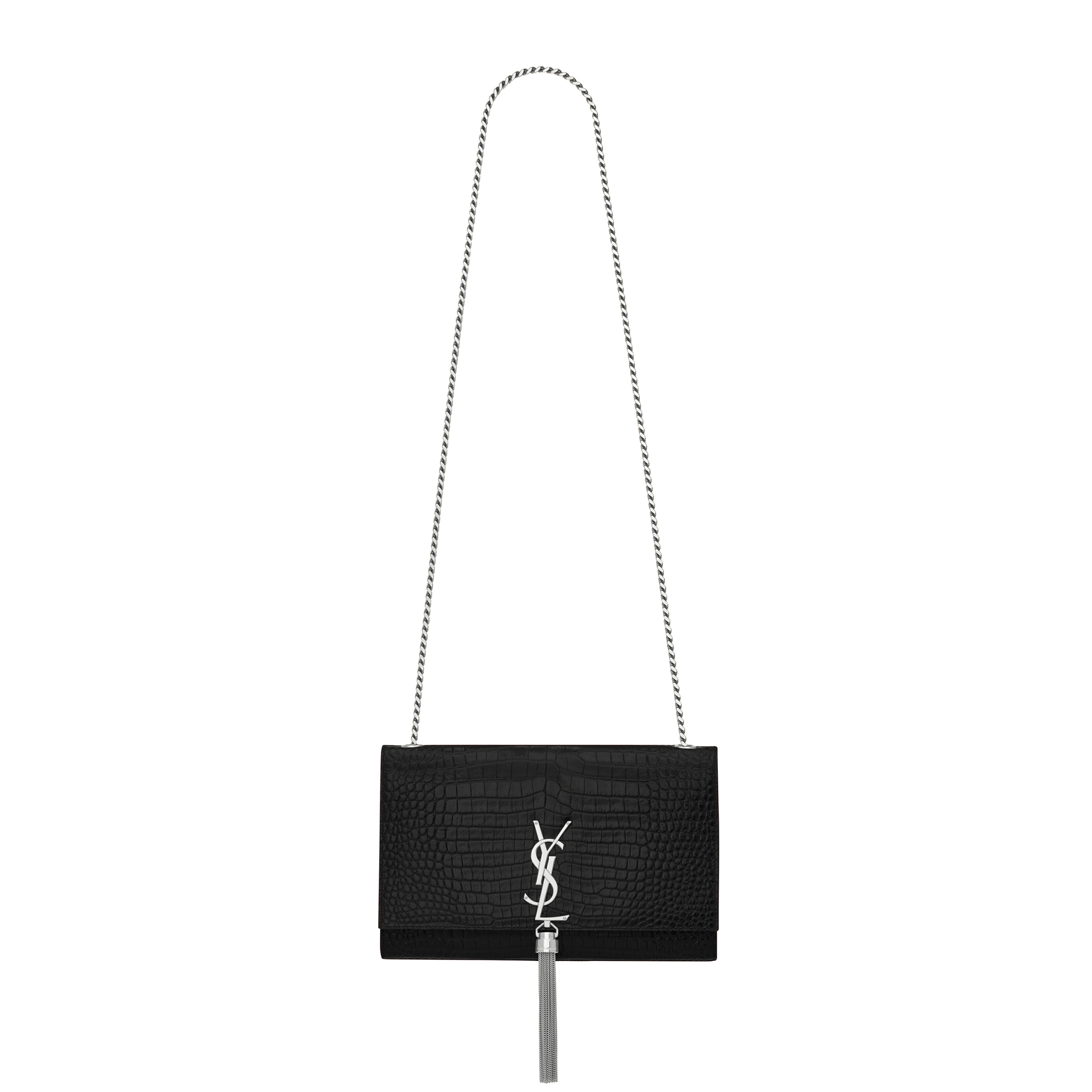 YSL KATE MEDIUM TASSEL IN CROCODILE-EMBOSSED LEATHER 354119DND0N1000 (24*14.5*5.5cm)